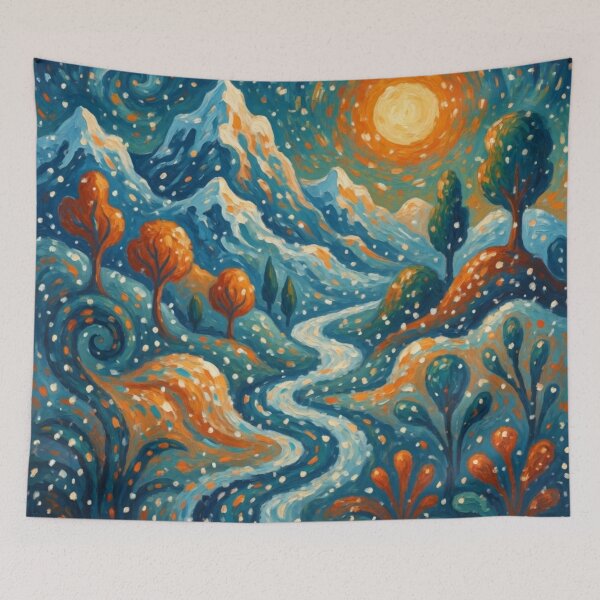 Item preview, Starry Winter Mountain - Impressionist Snow Landscape Painting designed and sold by Nexus Space.