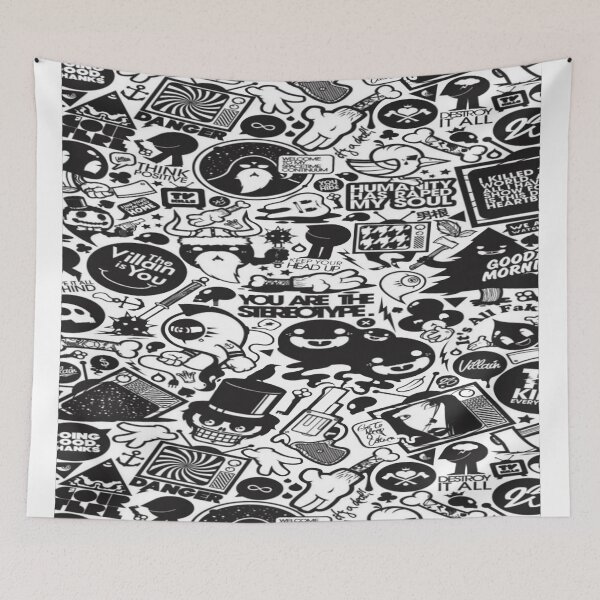 Item preview, Edgy Black and White Sticker Bomb - Cynical Collage, Skulls and Alternative Quotes designed and sold by RAYBIL.