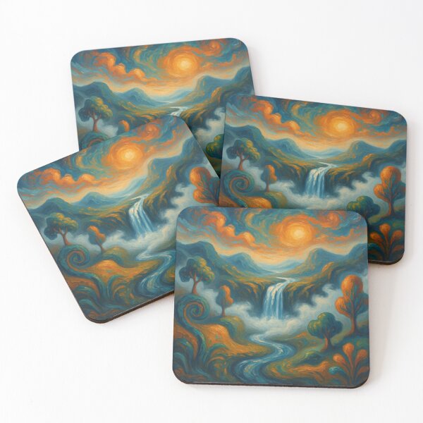 Item preview, Impressionist Waterfall - Golden Sun Canyon Painting designed and sold by Nexus Space.