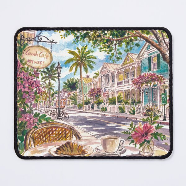 Item preview, Key West Duval Street Watercolor – Conch Cafe Street Scene, Florida Travel Gift designed and sold by artshop77.