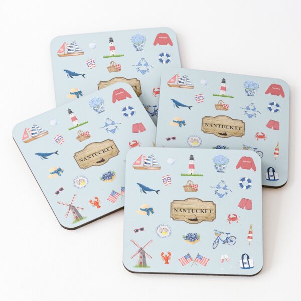 Item preview, Nantucket Coastal Icons Red and Blue designed and sold by Coastal Joy.