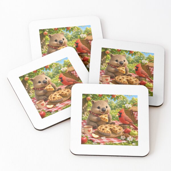 Item preview, Autumn orchid picnic with sweet wombat and cardinal bird designed and sold by QuirkNest Studio .