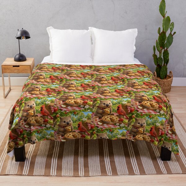 Item preview, Autumn orchid picnic with sweet wombat and cardinal bird designed and sold by QuirkNest Studio .