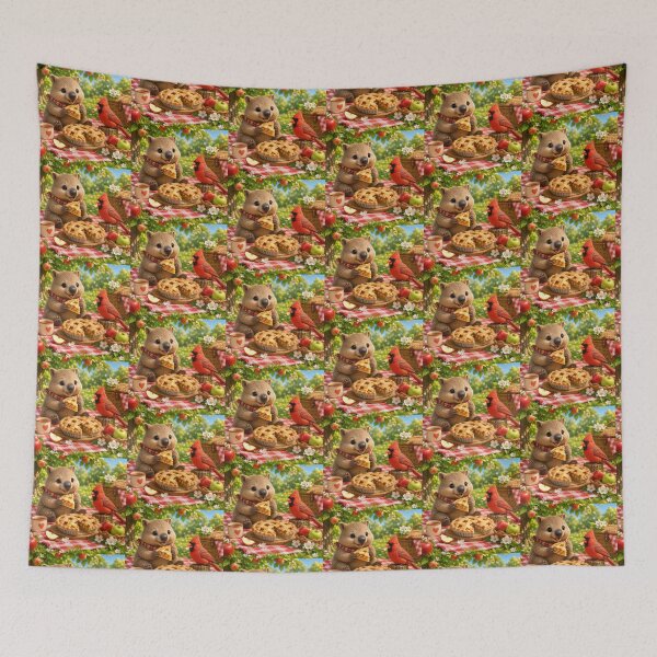 Item preview, Autumn orchid picnic with sweet wombat and cardinal bird designed and sold by QuirkNest Studio .