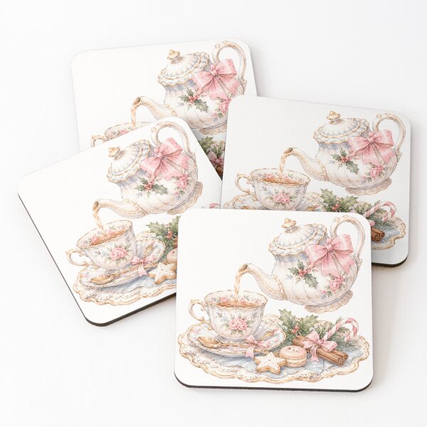 Item preview, Vintage Christmas Tea Time Watercolor | Elegant Floral Teapot & Cozy Holiday Tea designed and sold by looplandger.