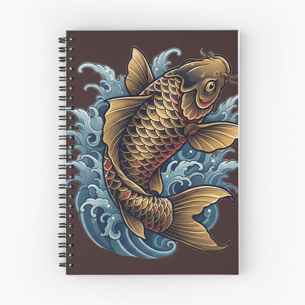 Item preview, Golden Koi Fish Japanese Tattoo | Traditional Irezumi Waves Art designed and sold by Neo Tokio.