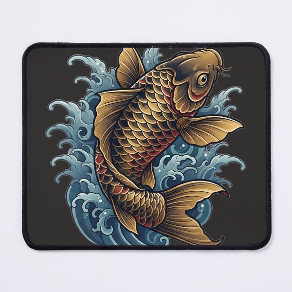 Item preview, Golden Koi Fish Japanese Tattoo | Traditional Irezumi Waves Art designed and sold by Neo Tokio.