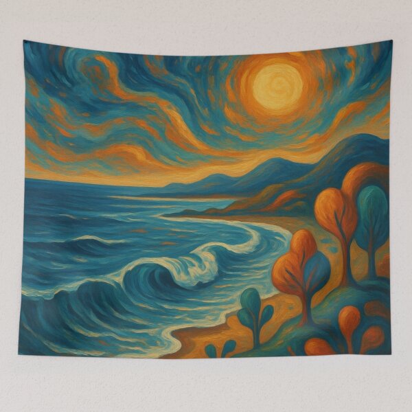 Item preview,  Impressionist Seascape - Golden Sun Ocean Wave Painting designed and sold by Nexus Space.