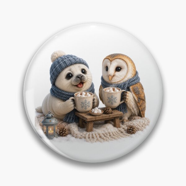 Item preview, Warm winter cocoa time with baby seal and barn owl friends  designed and sold by QuirkNest Studio .