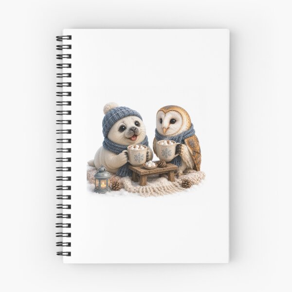 Item preview, Warm winter cocoa time with baby seal and barn owl friends  designed and sold by QuirkNest Studio .