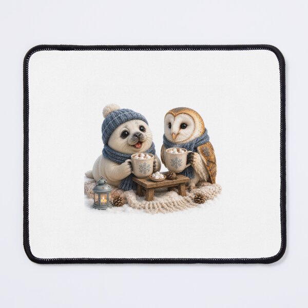 Item preview, Warm winter cocoa time with baby seal and barn owl friends designed and sold by QuirkNest Studio .