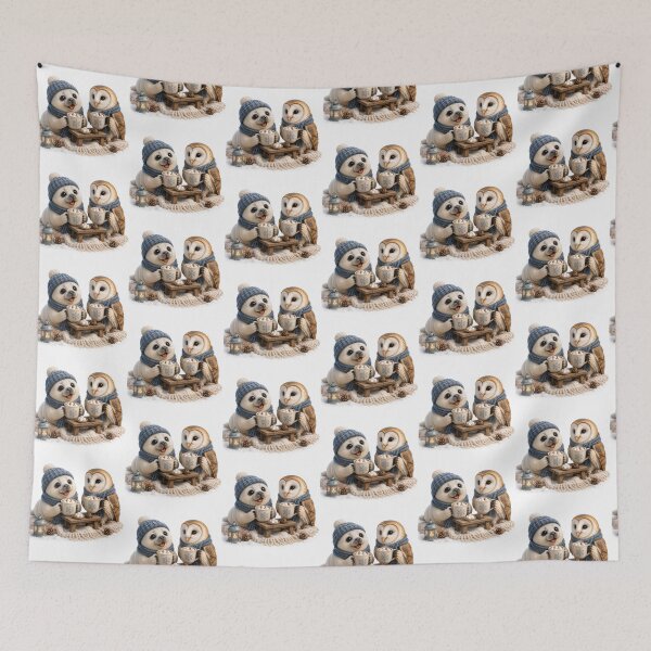 Item preview, Warm winter cocoa time with baby seal and barn owl friends  designed and sold by QuirkNest Studio .