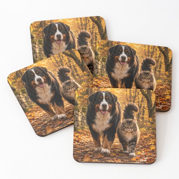 Item preview, Bernese Mountain Dog and Cat Autumn Walk designed and sold by BagFactoryUK.