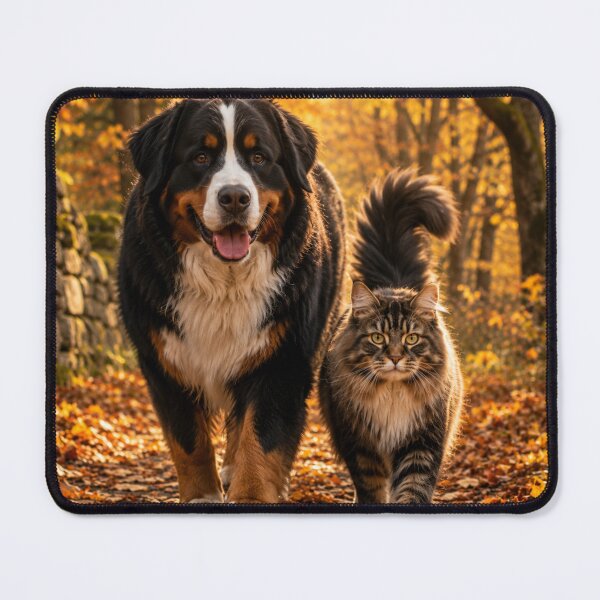 Item preview, Bernese Mountain Dog and Cat Autumn Walk designed and sold by BagFactoryUK.