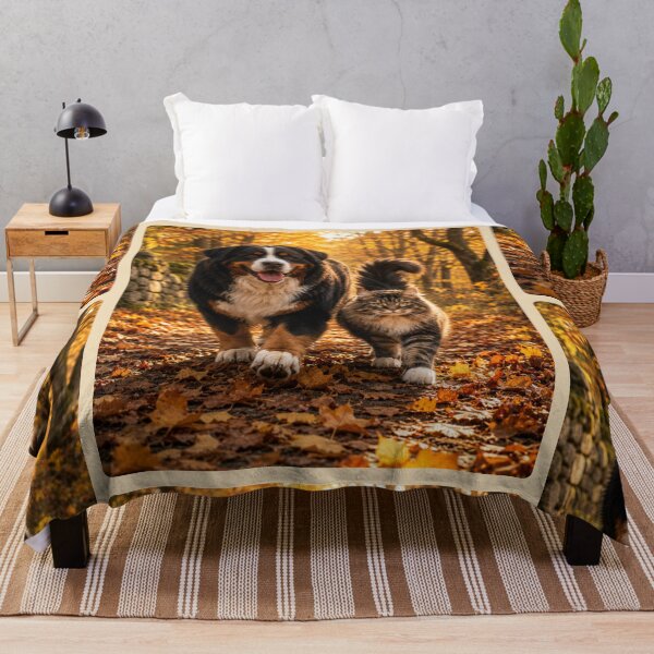 Item preview, Bernese Mountain Dog and Cat Autumn Walk designed and sold by BagFactoryUK.