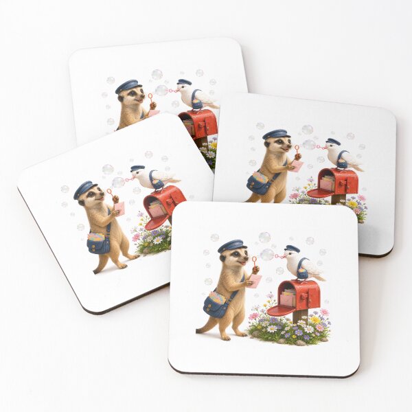 Item preview, Whimsical mail delivery with meerkat, dove and floating bubbles  designed and sold by QuirkNest Studio .