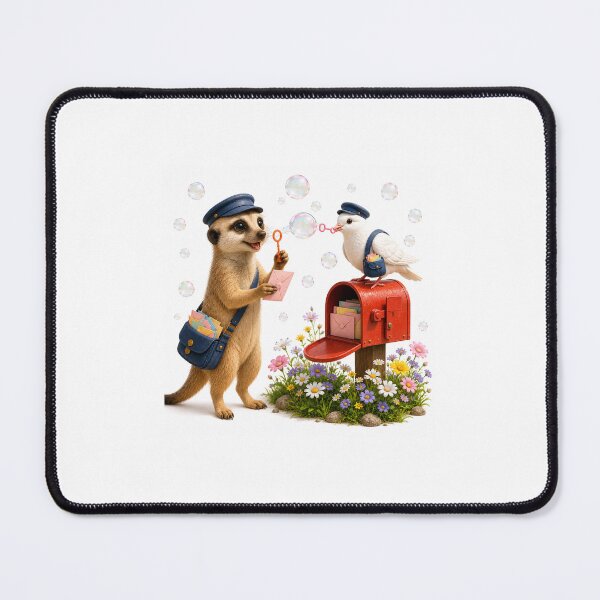 Item preview, Whimsical mail delivery with meerkat, dove and floating bubbles  designed and sold by QuirkNest Studio .