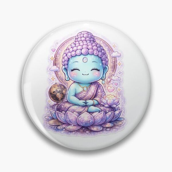 Item preview, Blue Kawaii Buddha Sticker – Purple 3D Zen Chibi Meditation Art designed and sold by AstraDrip Studio.