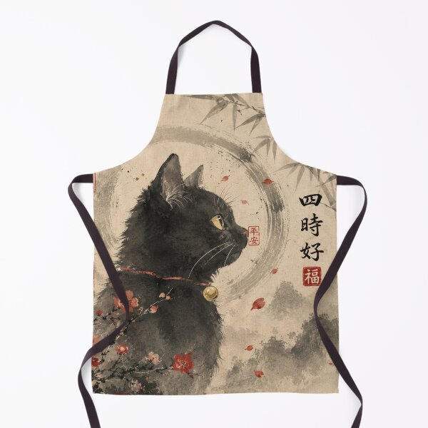 Item preview, Japanese Black Cat Art | Sumi-E Cat Illustration | Zen Wall Decor designed and sold by AbstractAuraArt.