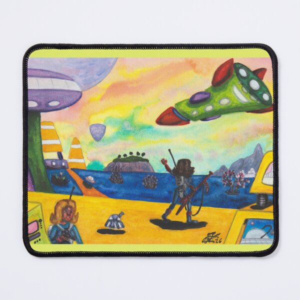 Item preview, Watercolor Painting Spaceship Planet Spaceport Future Women Landscape designed and sold by Jonah Augustin Gray.