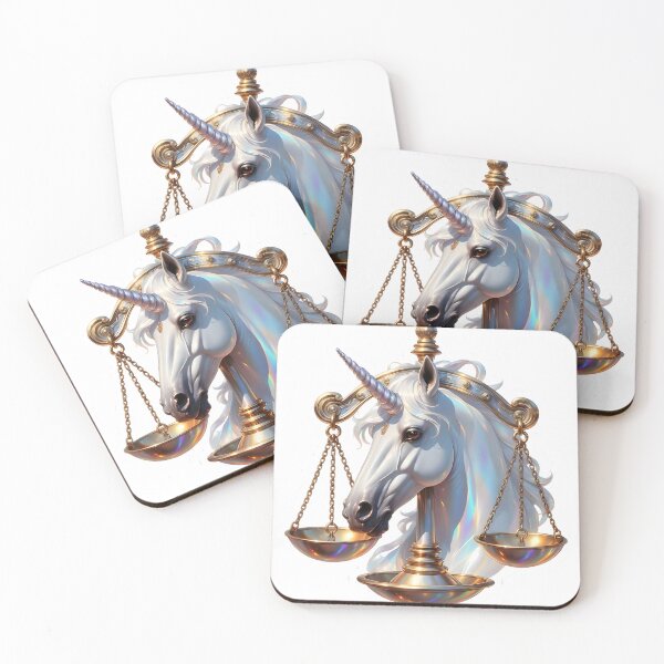 Item preview, Libra Unicorn Gold Scales Pearl White Elegant Zodiac Art designed and sold by Zodiac Celestial Art.