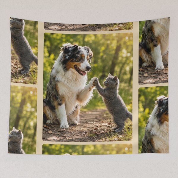 Item preview, Australian Shepherd and Kitten High Five designed and sold by BagFactoryUK.