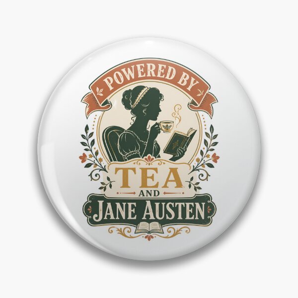 Item preview, Powered By Tea And Jane Austen Pride and Prejudice Floral Badge designed and sold by Fenay Designs.