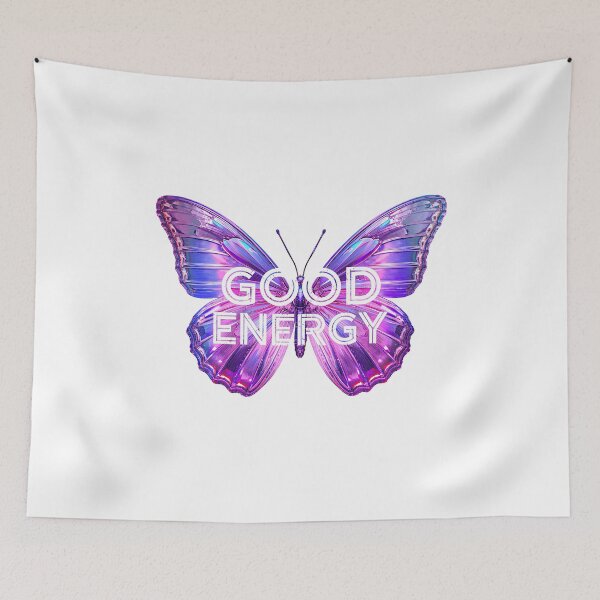 Item preview, Good Energy Holographic Butterfly Positive Vibes Graphic T-Shirt designed and sold by Kavya Art.