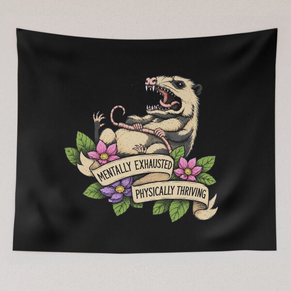 Item preview, Mentally Exhausted Physically Thriving | Angry Opossum | Vintage Tattoo Style | Dark Humor designed and sold by ValentinaHramov.