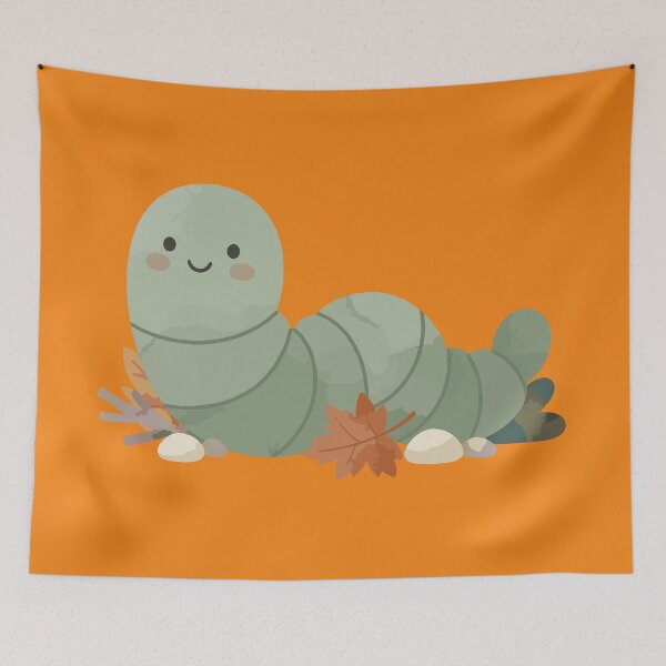Item preview, Cute Sage Green Watercolor Caterpillar with Autumn Leaves designed and sold by AbderraimArt.