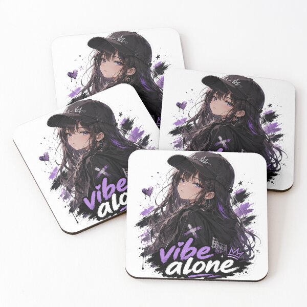 Item preview, Vibe Alone Anime Girl Sticker | Aesthetic Manga Hoodie Girl | Purple Streetwear Art designed and sold by KleinArtStudio.