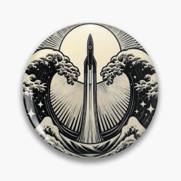 Item preview, Cosmic Voyage – Rocket Launch with Japanese Waves Artwork designed and sold by Dogandesighn.