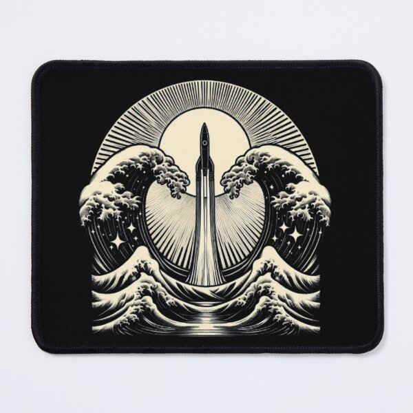 Item preview, Cosmic Voyage – Rocket Launch with Japanese Waves Artwork designed and sold by Dogandesighn.