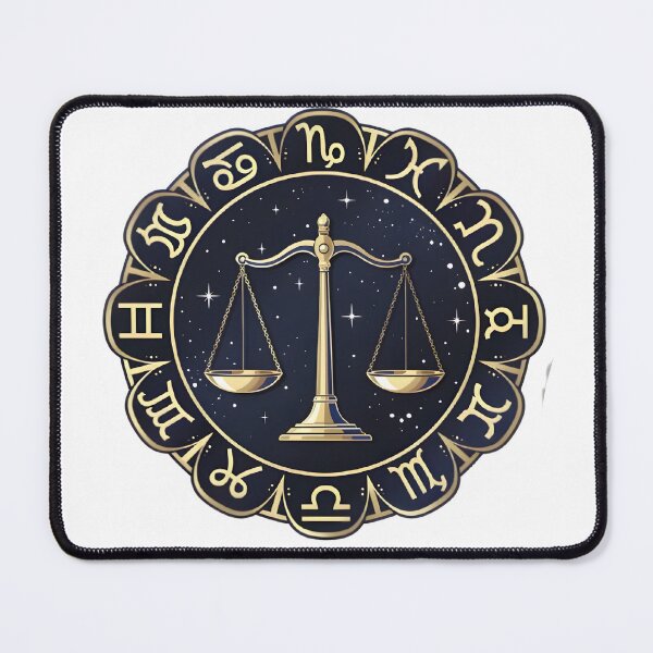 Item preview, Libra Gold Scales All Zodiac Dark Navy Circle Badge Art designed and sold by Zodiac Celestial Art.