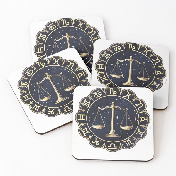 Item preview, Libra Gold Scales All Zodiac Dark Navy Circle Badge Art designed and sold by Zodiac Celestial Art.