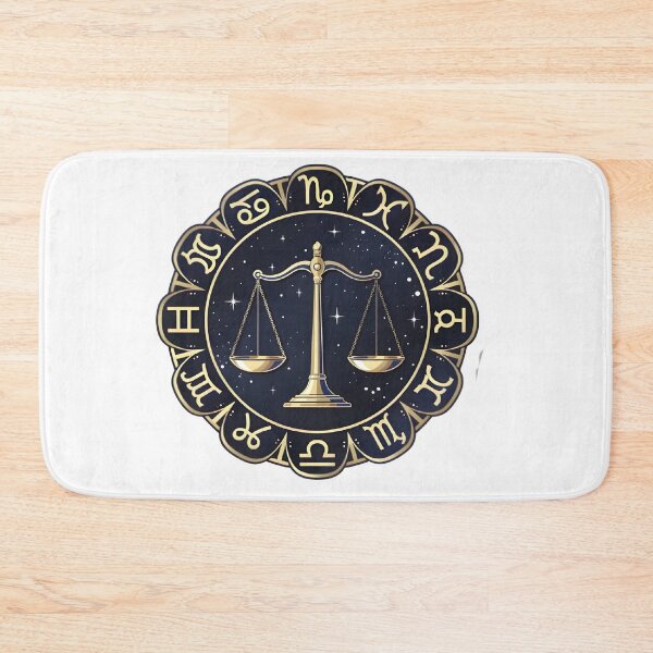 Item preview, Libra Gold Scales All Zodiac Dark Navy Circle Badge Art designed and sold by Zodiac Celestial Art.
