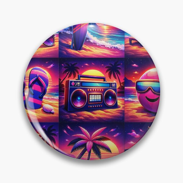 Item preview, Retro Synthwave Summer Beach Icon Pattern designed and sold by PrintandJoy.