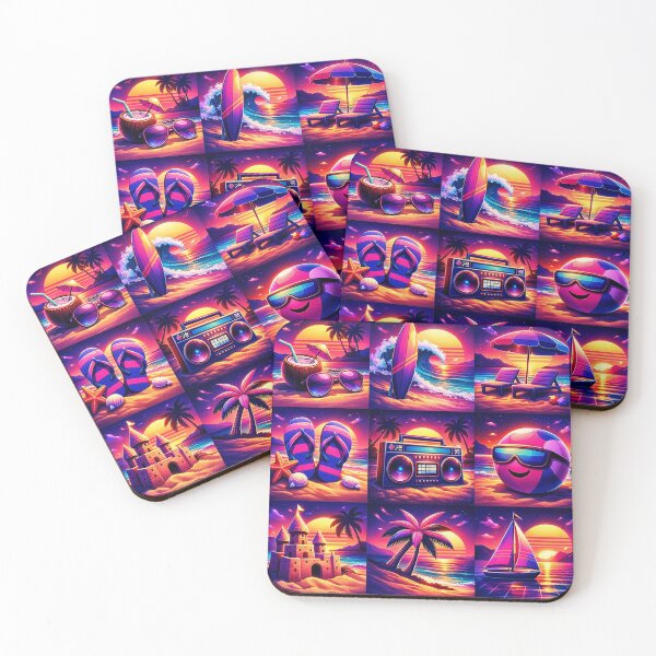 Item preview, Retro Synthwave Summer Beach Icon Pattern designed and sold by PrintandJoy.
