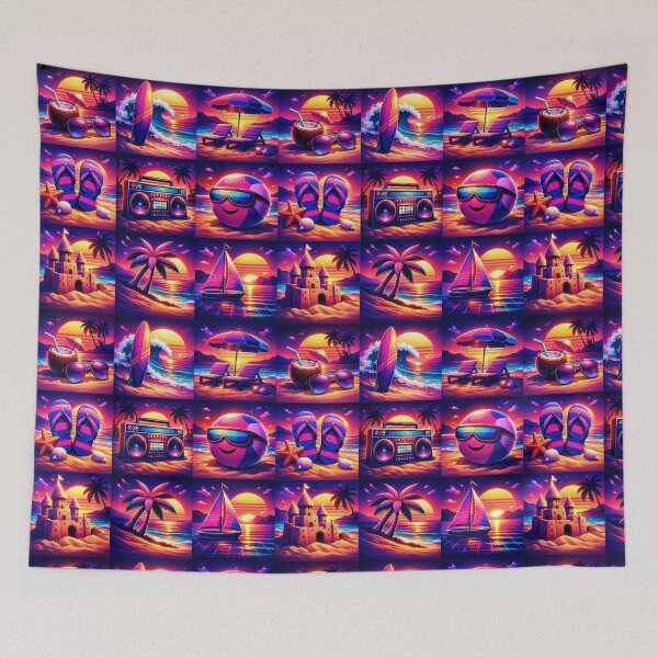 Item preview, Retro Synthwave Summer Beach Icon Pattern designed and sold by PrintandJoy.