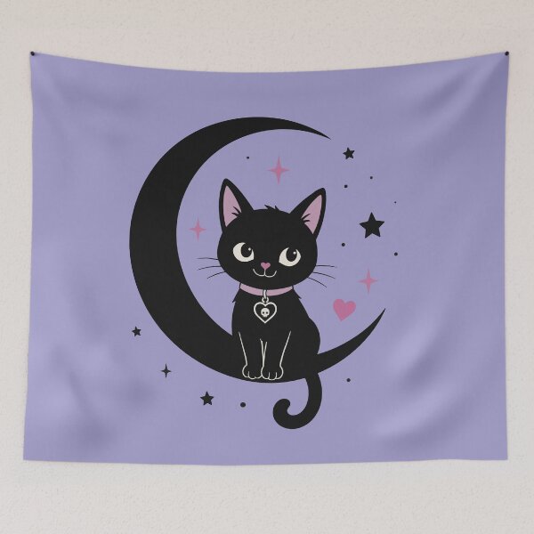 Item preview, Whimsy Goth Black Cat & Moon | Cute Halloween Cat designed and sold by pixiedustpaint.