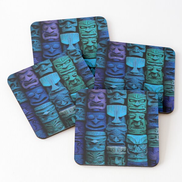 Item preview, Guardians of the Forgotten Temple 3D Tiki Mask Wall - Mystical Tribal Pattern in Blue and Purple Wood designed and sold by RAYBIL.