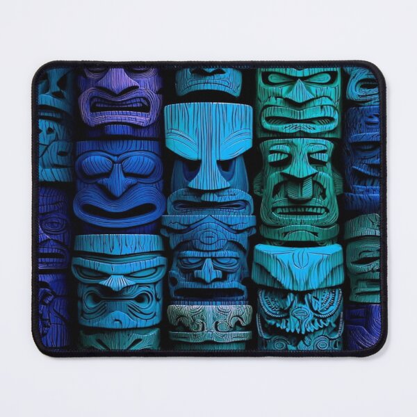 Item preview, Guardians of the Forgotten Temple 3D Tiki Mask Wall - Mystical Tribal Pattern in Blue and Purple Wood designed and sold by RAYBIL.