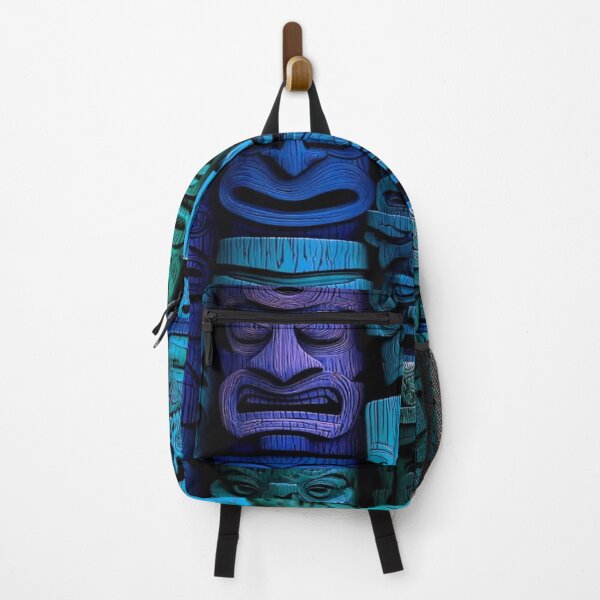 Item preview, Guardians of the Forgotten Temple 3D Tiki Mask Wall - Mystical Tribal Pattern in Blue and Purple Wood designed and sold by RAYBIL.