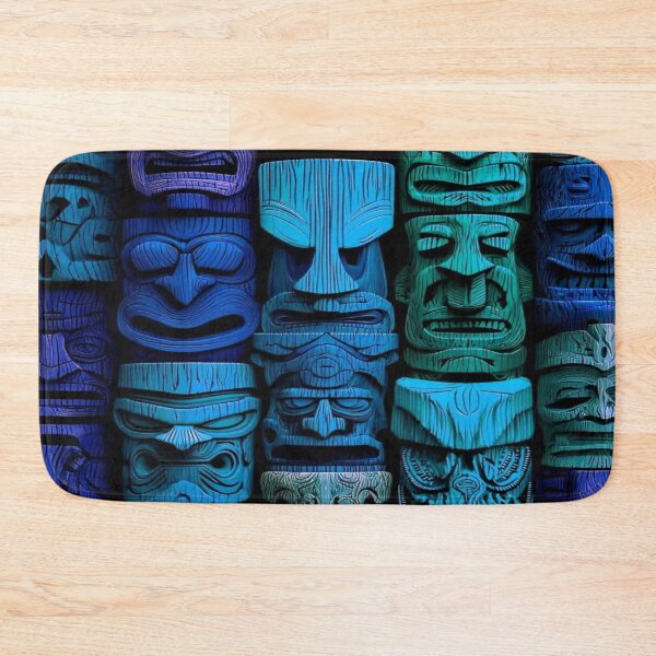 Item preview, Guardians of the Forgotten Temple 3D Tiki Mask Wall - Mystical Tribal Pattern in Blue and Purple Wood designed and sold by RAYBIL.