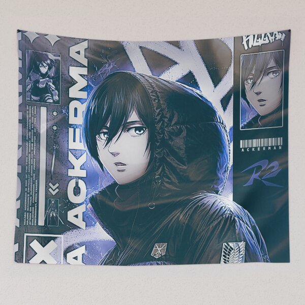 Item preview, Mikasa Ackerman - Tech-Wear Puffer Jacket Purple Neon Graphic Art designed and sold by Shopunte.