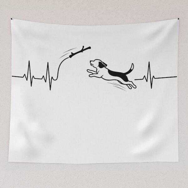 Item preview, ❤️ HEARTBEAT COLLECITON ❤️ - Heartbeat Dog - Joyful dog chasing heartbeat arc - Beagle designed and sold by WheelieGdArt.