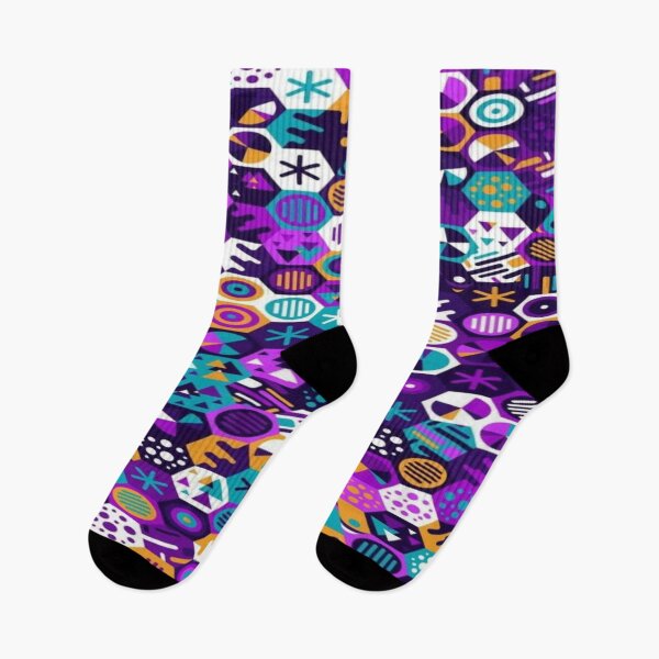 Aperçu de l'œuvre Motif Hexagonal Rétro Pop - Art Géométrique Multicolore Style Memphis créée et vendue par RAYBIL.