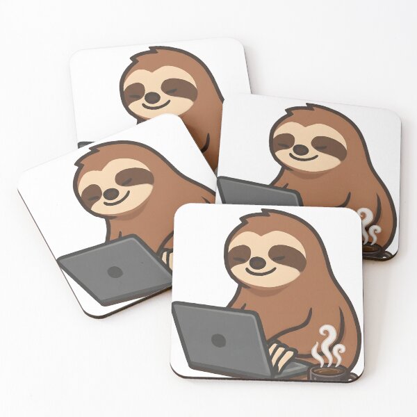Item preview, Cute Sloth Working on Laptop with Coffee – Cozy Work From Home & Coffee Lover Design designed and sold by KAM-KAM-STORE.