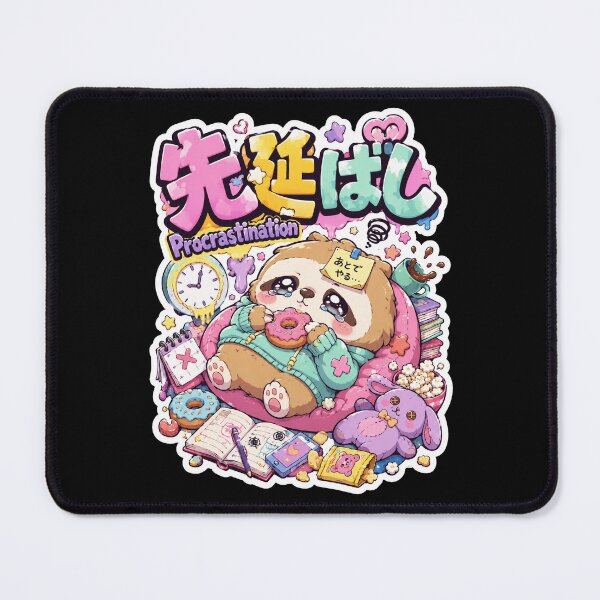 Item preview, Procrastination Japanese Cute Animal Art (先延ばし) - Kawaii Lazy Mood Design designed and sold by Japan-kanji-ya.