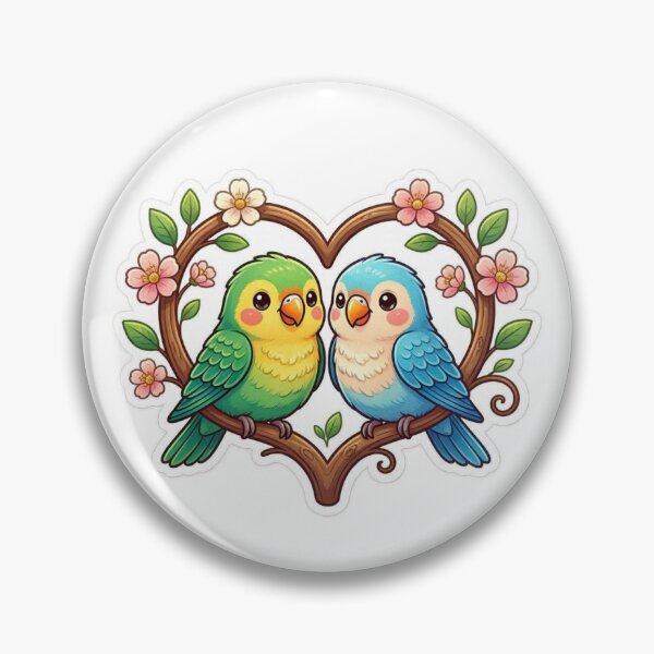 Item preview, Cute Lovebirds Sticker – Kawaii Parrot Couple in Heart Frame, Romantic Floral Bird Vinyl Decal designed and sold by Pandey14.